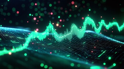 Poster - An abstract representation of sound waves with vibrant colors and dynamic patterns, illustrating audio visualization concepts.