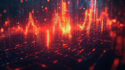 Poster - Digital data visualization with glowing lines and points representing statistics and information flow.