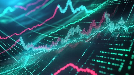 Poster - dynamic data visualization of financial graphs and stock market trends in vibrant colors.