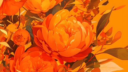 Sticker - Close-up of vibrant orange flowers and foliage against a warm yellow backdrop