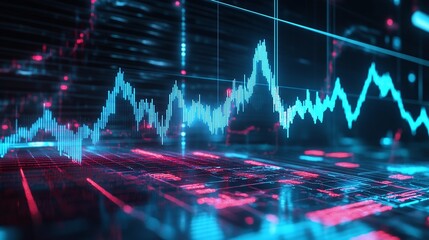 Poster - dynamic digital graph with vibrant blue and pink colors representing data trends and analytics.