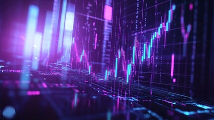 Poster - futuristic data visualization with vibrant colors showcasing fluctuating graphs and statistics.