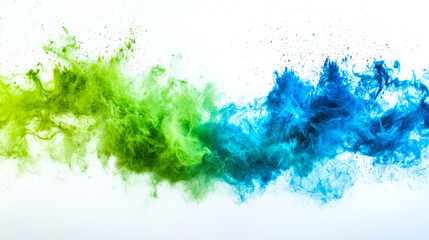 Wall Mural - a bright explosion of green and blue colors. clouds of green and blue watercolor ink bump against ea