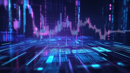 Poster - futuristic digital data visualization with vibrant colors and abstract lines.