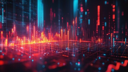 Poster - futuristic digital landscape with colorful data visualization and abstract patterns representing tec