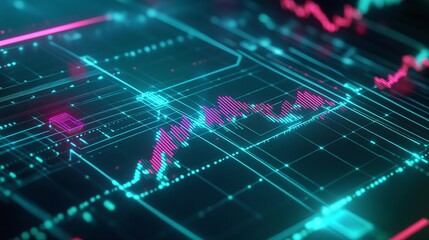 Poster - futuristic financial data visualization on digital interface, showcasing stock trends and analytics 