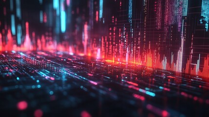 Poster - Futuristic network visualization with vibrant neon lines and data streams on a dark background.
