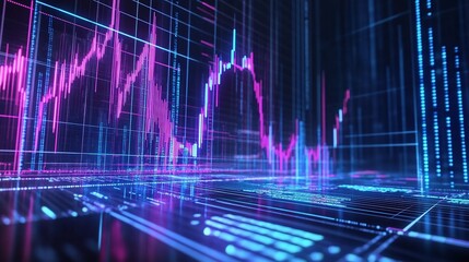 Poster - vibrant abstract digital data visualization with colorful graphs representing market trends and anal
