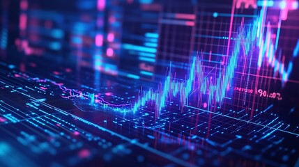 Poster - vibrant data visualization of financial trends, featuring dynamic graphs and analytical data in neon