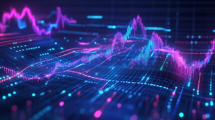Poster - vibrant digital data visualization with colorful waveforms representing modern technology trends.