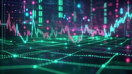 Poster - vibrant digital graph showcasing market trends with vivid colors and intersecting lines, on a modern