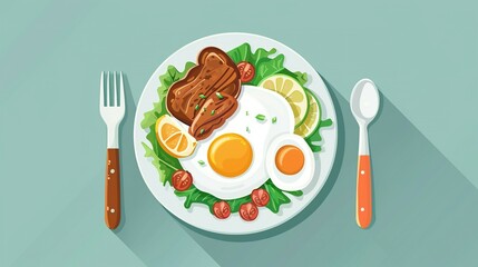 Delicious Food Plate: Vibrant Illustration of Tasty Dishes for Yummy Food Concept