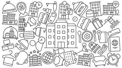  hotel doodle icon line vector design in trendy style with editable stroke