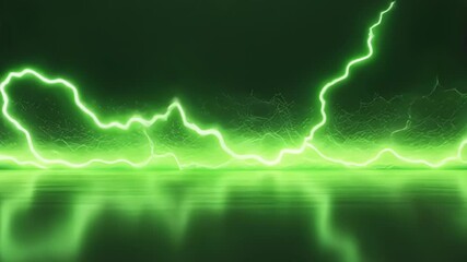 Poster - Lightning is striking a reflective floor in front of a green screen background, perfect for compositing and visual effects