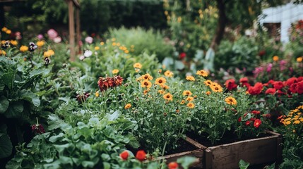 Vibrant flower garden with a variety of colorful blooms in a serene setting.