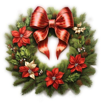 Holly tree, Christmas tree decoration with red bow, Generative AI