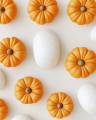 Poster - Minimalist Halloween Graphic with Spiderweb-Covered Computer Mouse and Pumpkins on White Background