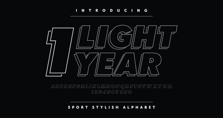 Leinwandbilder - Creative display font alphabet, techno stylish typeface. Featuring bold alphabet with a white outline and clean white A-Z characters on a sleek black background.
