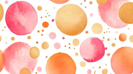 Wall Mural - Watercolor Pink Gold Circles Pattern Seamless Background