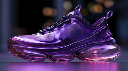 Futuristic Purple Sneaker with Clear Sole,  Shiny Athletic Shoes Design