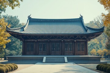 Wall Mural - A traditional Chinese temple facade, featuring classic East Asian architectural elements