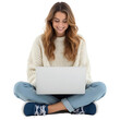 © Mahmudun - Smiling Young Woman Sitting Cross-Legged Using Laptop on Transparent Background