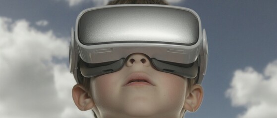 Aufkleber - Child Experiencing Virtual Reality Outdoors - Futuristic EdTech Concept