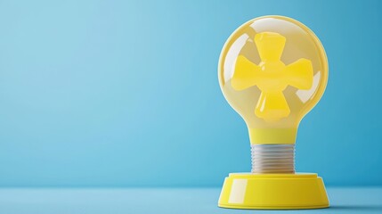 Creative representation of nuclear energy concept A yellow lightbulb with a nuclear symbol inside, illustrating the concept of nuclear energy and innovative energy solutions