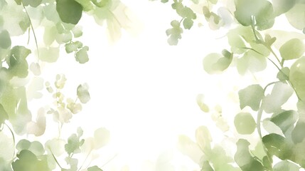 Wall Mural - Watercolor Green Leaves Border Frame Background