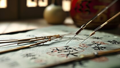 Close-up of steel needles in acupuncture practice, showcasing Chinese alternative healing methods