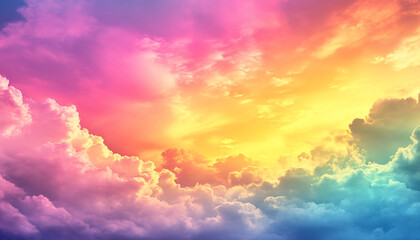 Poster - A dreamy sky transitioning from a golden sunset to a full spectrum of rainbow colors, giving off a vibrant yet calming feel