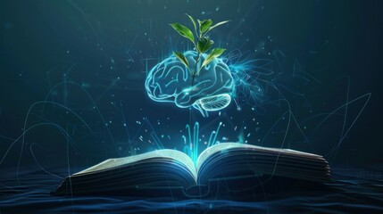 Poster - Knowledge Growth:  Brain and Plant Growing from Open Book