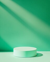 Aufkleber - Minimalist Teal Podium on Vibrant Green Background with Dynamic Lighting for Product Showcase