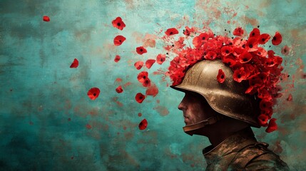 Canvas Print - A soldier helmet filled with poppy petals