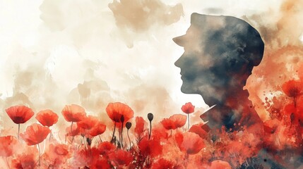 Sticker - Creative watercolor illustration of a field of blooming poppies