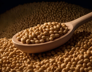 spoon with lentils, lentils in a spoon, wooden spoon with lentil