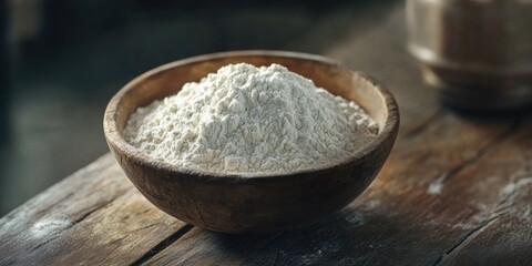 Organic Flour in a Wooden Bowl