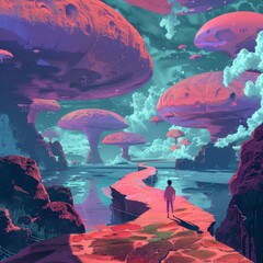 Wall Mural - Lofi design featuring surreal landscapes.