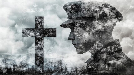 Poster - Artistic depiction of a remembrance cross and a soldier face