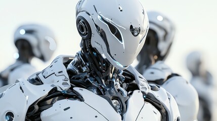 Poster - A close-up of a futuristic robot with a sleek, humanoid design, showcasing advanced technology and a potential future of robotics.