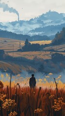 Wall Mural - A man stands in a field of tall grass