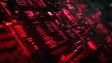 A close-up shot of a futuristic, dark red and black interface,  showing the intricate details of a hacked financial system, with flashing red lights, glitches, and digital code.