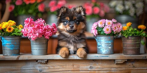 Poster - yorkshire terrier in a flower garden