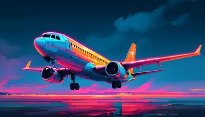 Wall Mural - Vibrant Neon Airplane Graphic Design