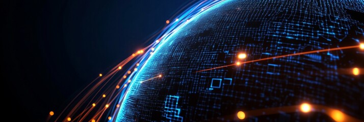Poster - A futuristic concept of a global data network, visualized as a glowing earth with connected lines representing data flow. This symbolizes interconnectedness, global communication, and the power of dat