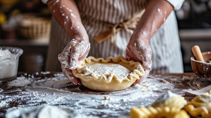 Baking Hands. Happy Day in the Kitchen Making Homemade Pie