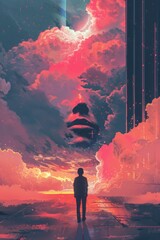 Wall Mural - conceptual lofi background with thought-provoking elements.