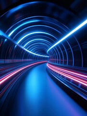 Poster - a mesmerizing journey into the unknown, this abstract tunnel illuminated by neon lights symbolizes t