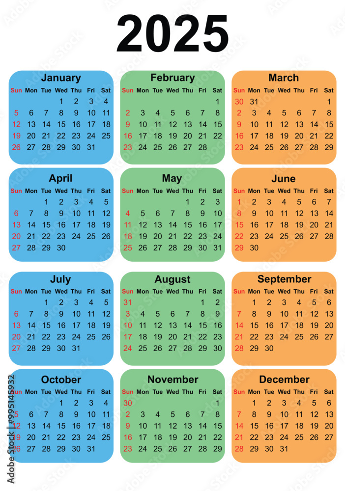 2025 Calendar vector file Stock Vector | Adobe Stock
