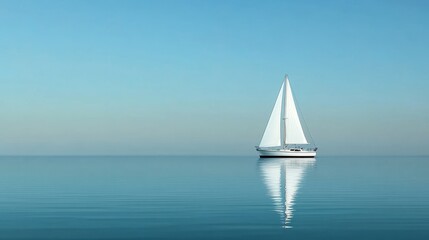 A simple yet striking image of a lone sailboat gliding across a tranquil sea, symbolizing peace, freedom, exploration, solitude, and tranquility.